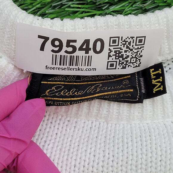 Vintage 90s Eddie-Bauer Stripes Sweater Medium 21x27 White - Picture 8 of 11